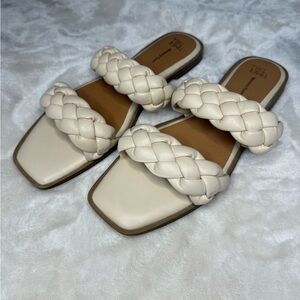 Time and Tru Braided Tan Slide Sandals